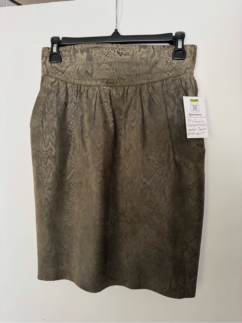 ESCADA Snake-Print Olive Green Pencil Skirt